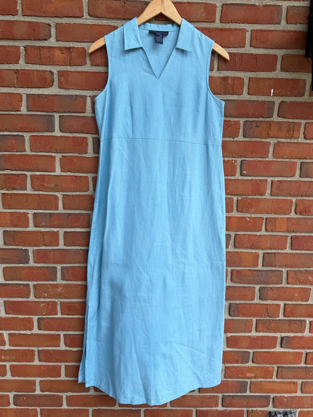 Herman Geist Vintage Linen Sleeveless Light Blue Collared Maxi Dress
